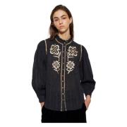 Anouki geborduurde blouse Antik Batik , Black , Dames