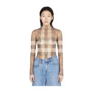 Iconische Check Lace Bodysuit Burberry , Brown , Dames