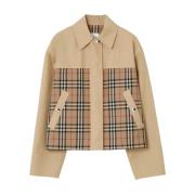 Beige Check-Panel Katoenen Jas Burberry , Beige , Dames