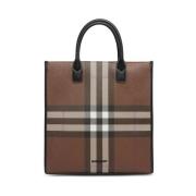 Exaggerated Check Bruine Tote Tas Burberry , Brown , Heren
