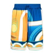 Landschap Print Zijden Shorts Casablanca , Blue , Heren