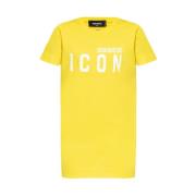 Korte Gele Katoenen Jurk met Logo Print Dsquared2 , Yellow , Dames