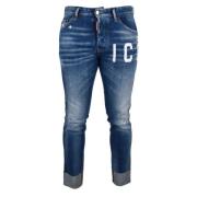 Slim-Fit Katoenen Jeans Dsquared2 , Blue , Heren