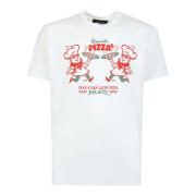 Pizza Twins Grafische Print T-Shirt Dsquared2 , White , Heren