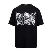 Zwart T-shirt met Haai en Logo Print Dsquared2 , Black , Heren