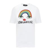 Regenboog Logo Print T-Shirt Dsquared2 , White , Dames