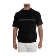 Luxe Lyocell Blend T-Shirt voor Heren Emporio Armani , Black , Heren