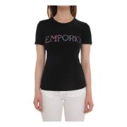 Contrasterend Logo T-Shirt, Slim Fit Emporio Armani , Black , Dames