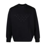 Blauwe Sweater met Geborduurd Logo Emporio Armani , Blue , Heren