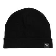 Effen Logo Beanie Emporio Armani , Black , Heren