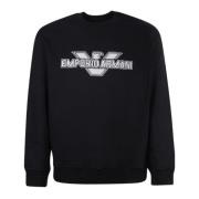 Zwarte Sweatshirt met Maxi Patch Logo Adelaar en Logo Tekst Emporio Ar...