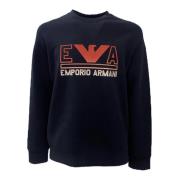 Navyblauwe Dubbel Jersey Sweatshirt met Maxi Logo Belettering en Rood ...