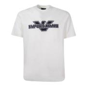 Witte Katoenen T-shirt met Adelaar Patch Logo Emporio Armani , White ,...