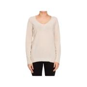 V-hals Trui met Ribdetails Emporio Armani , Beige , Dames