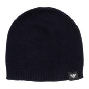 Effen Logo Beanie Emporio Armani , Blue , Heren