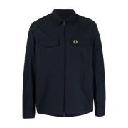 Blauwe Gekreukelde Jas met Geborduurd Logo Fred Perry , Blue , Heren