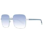 Stijlvolle vierkante zonnebril met zilveren frame en blauwe lenzen Gan...