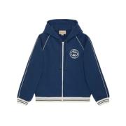 Interlocking G logo-patch rits hoodie Gucci , Blue , Heren