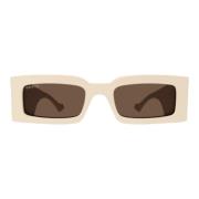 Ivory Brown Rechthoekige Zonnebril Gucci , White , Dames