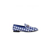 Blauw Gingham Stof Loafers Vrouwen Gucci , Blue , Dames