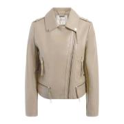 Leren Jas, Beige Tinten, Aansluitend Model Guess , Beige , Dames