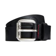 Italiaanse Leren Riem met Ingelegde Logo Hugo Boss , Black , Heren