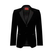 Velours Blazer met Satijnen Revers Hugo Boss , Black , Heren