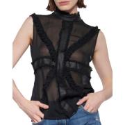 Doorschijnende Decoratieve Mouwloze Blouse John Richmond , Black , Dam...