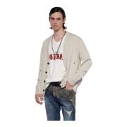 Opengebreide Cardigan met Knopen John Richmond , White , Heren