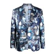 Klieke Denim Jas met Iconisch Catwalk Patroon John Richmond , Multicol...