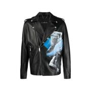 Bikerjack van Leer met Decoratieve Print John Richmond , Black , Heren