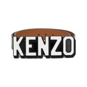 Zwarte Leren Riem met Logo Gesp Kenzo , Black , Heren