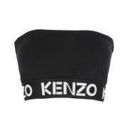 Zwarte Crop Top met Logo Detail Kenzo , Black , Dames