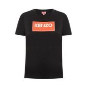 Logo Print Katoenen T-Shirt Kenzo , Black , Dames