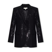 Pinstripe Sequined Crepe Boyfriend Blazer Michael Kors , Black , Dames