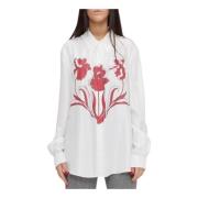 Zijden Blouse met Bloemendetail Moschino , White , Dames