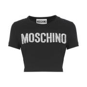 Stijlvolle Zwarte Katoenen Crop T-shirt voor Vrouwen Moschino , Black ...