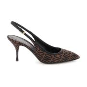 Jacquard Logo Slingback Pumps Moschino , Brown , Dames