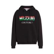 Zwarte hoodie met bedrukt logo Moschino , Black , Heren