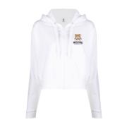 Logo-print Cropped Hoodie met Rits Moschino , White , Dames