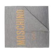 Grijze Omkeerbare Sjaal met Goud Geborduurd Logo Moschino , Gray , Dam...