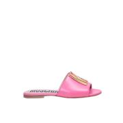 Gouden M Logo Leren Sliders Moschino , Pink , Dames