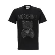Zwart T-shirt met logo en Teddy Bear print Moschino , Black , Heren