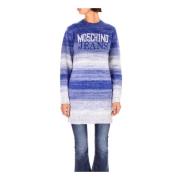 Blauwe Sweaters met Pre-Logo Voorkant Moschino , Blue , Dames