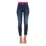 Blauwe Denim Love Birds Geborduurde Skinny Jeans Pinko , Blue , Dames