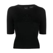 Zwarte Intarsia-Gebreide Logo Top Pinko , Black , Dames