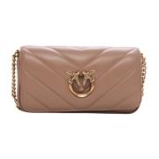 Gewatteerde Mini Tas met Ketting Schouderband Pinko , Beige , Dames