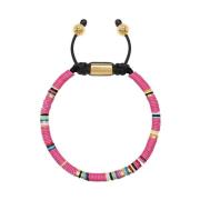Men`s Beaded Bracelet with Pink and Gold Disc Beads Nialaya , Pink , H...