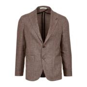 Luxe Linnen en Wol Blend Blazer Tagliatore , Brown , Heren