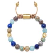 Women`s Beaded Bracelet with Aquamarine, Blue Lapis, Opal, and Botswan...